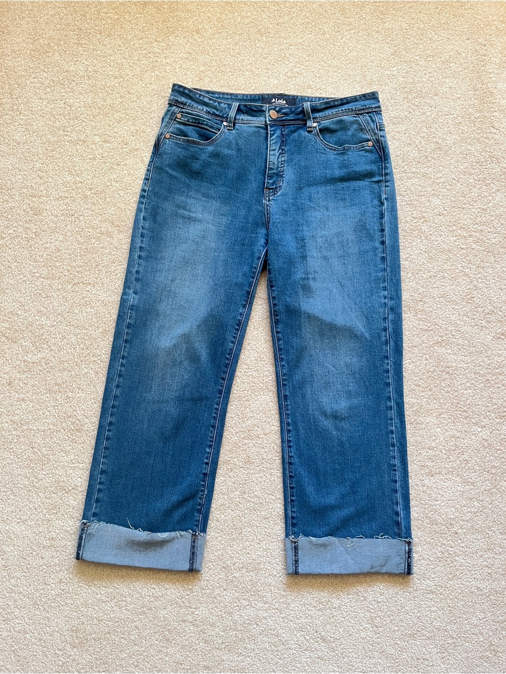 Lois Cropped Jeans, Size 32, Cuffed Denim, Cotton, Mid Rise